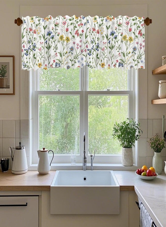 DOTOOMA 54x18 Inches Watercolor Floral Window Treatment Valance Farmhouse Wildflowers Kitchen Blackout Drapes Bathroom Bedroom Living Room Polyester Fabric Curtains Decorations Supplies - Image 4